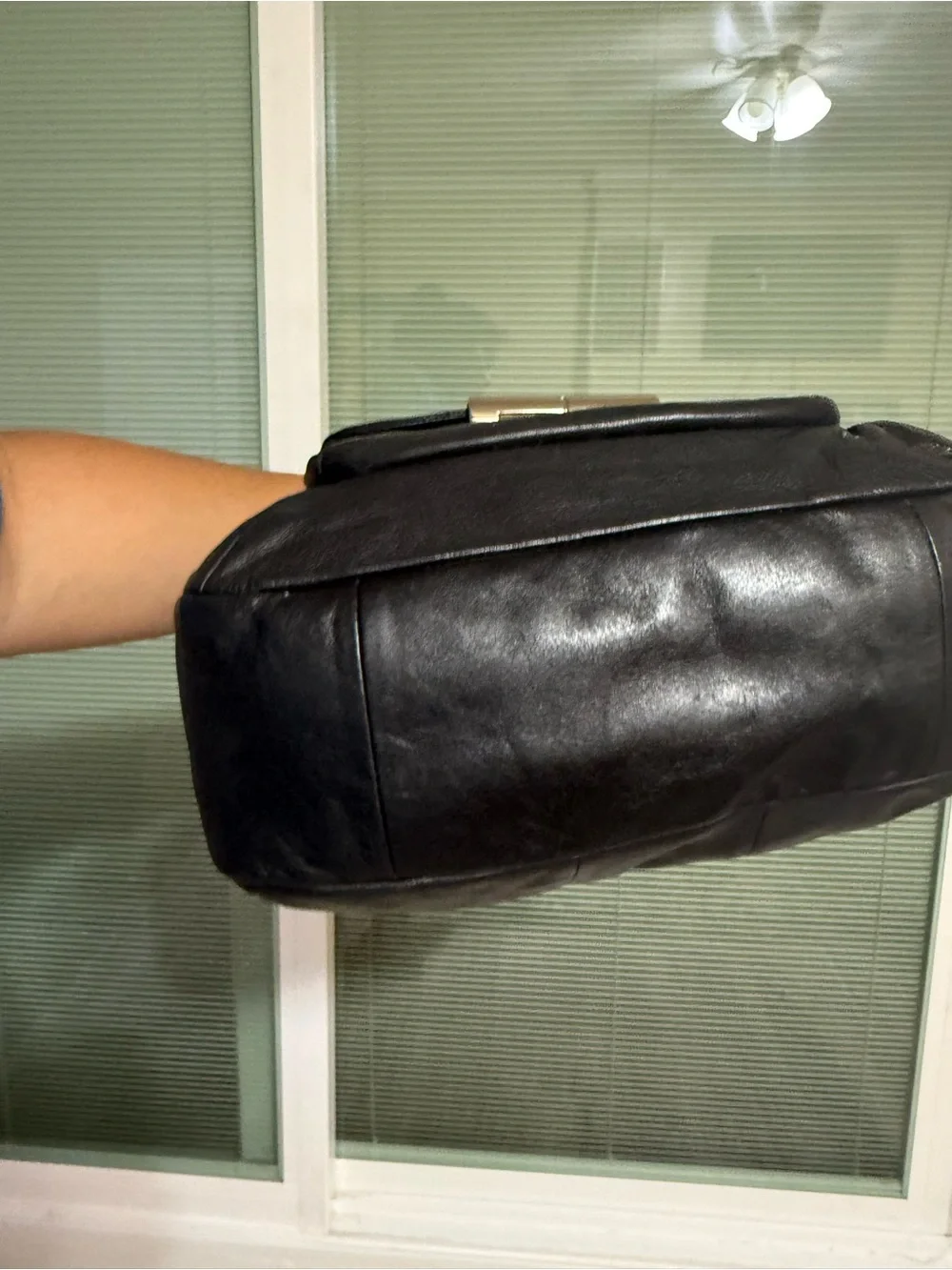 Coach Black Leather Satchel Handbag with Silver Hardware